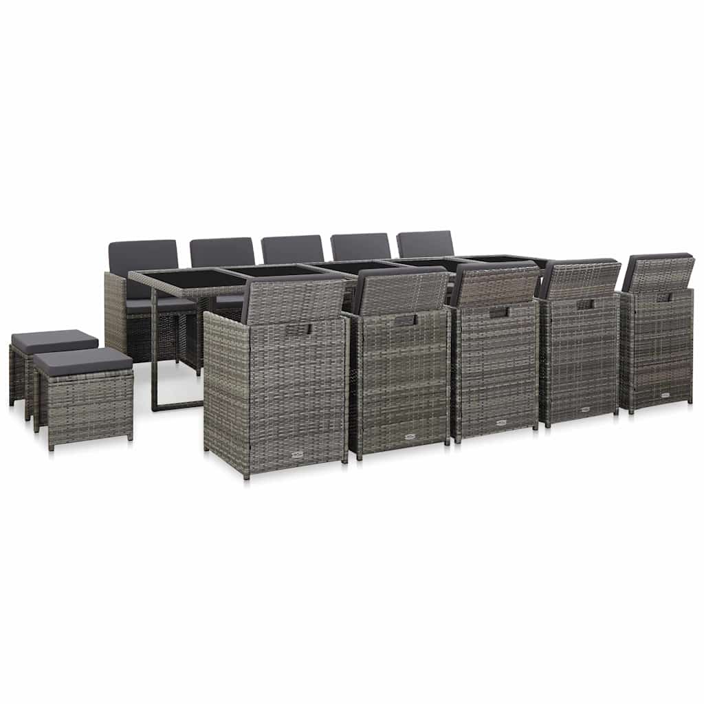 15 Piece Outdoor Dining Set with Cushions Poly Rattan Anthracite