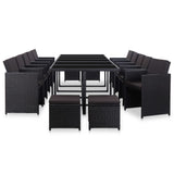 15 Piece Outdoor Dining Set with Cushions Poly Rattan Black - Side View