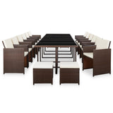 17 Piece Outdoor Dining Set with Cushions Poly Rattan Brown - Front View