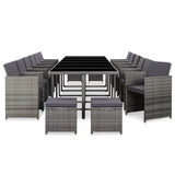 17 Piece Outdoor Dining Set with Cushions Poly Rattan Grey - Side View