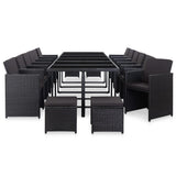 17 Piece Outdoor Dining Set with Cushions Poly Rattan Black - Front View