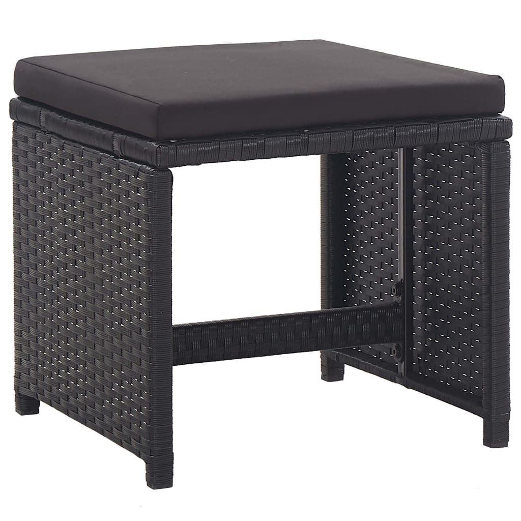 17 Piece Outdoor Dining Set with Cushions Poly Rattan Black