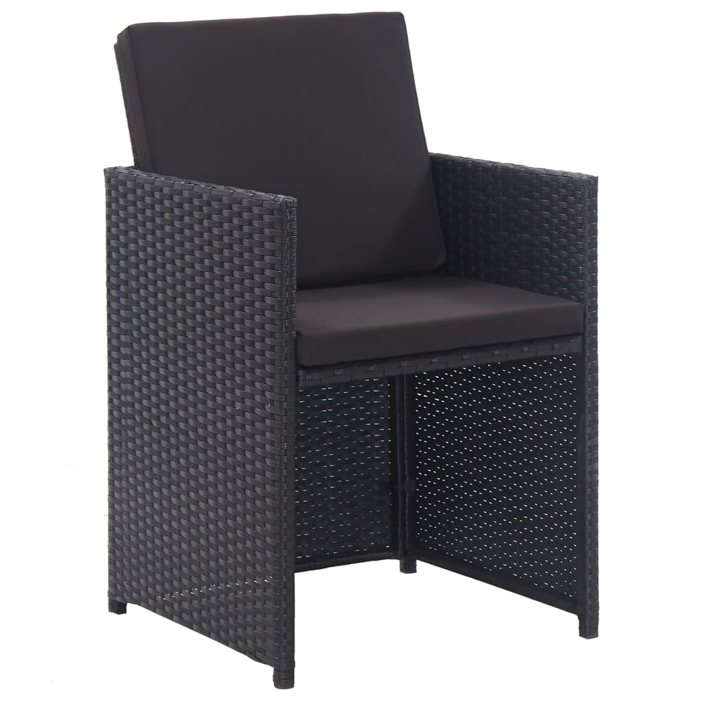 17 Piece Outdoor Dining Set with Cushions Poly Rattan Black