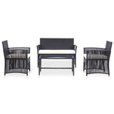4 Piece Garden Lounge Set with Cushion Poly Rattan Black - Front View