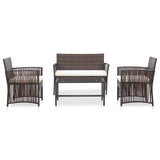 4 Piece Garden Lounge Set with Cushion Poly Rattan Brown - Front View