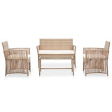 4 Piece Garden Lounge Set with Cushion Poly Rattan Beige - Front View