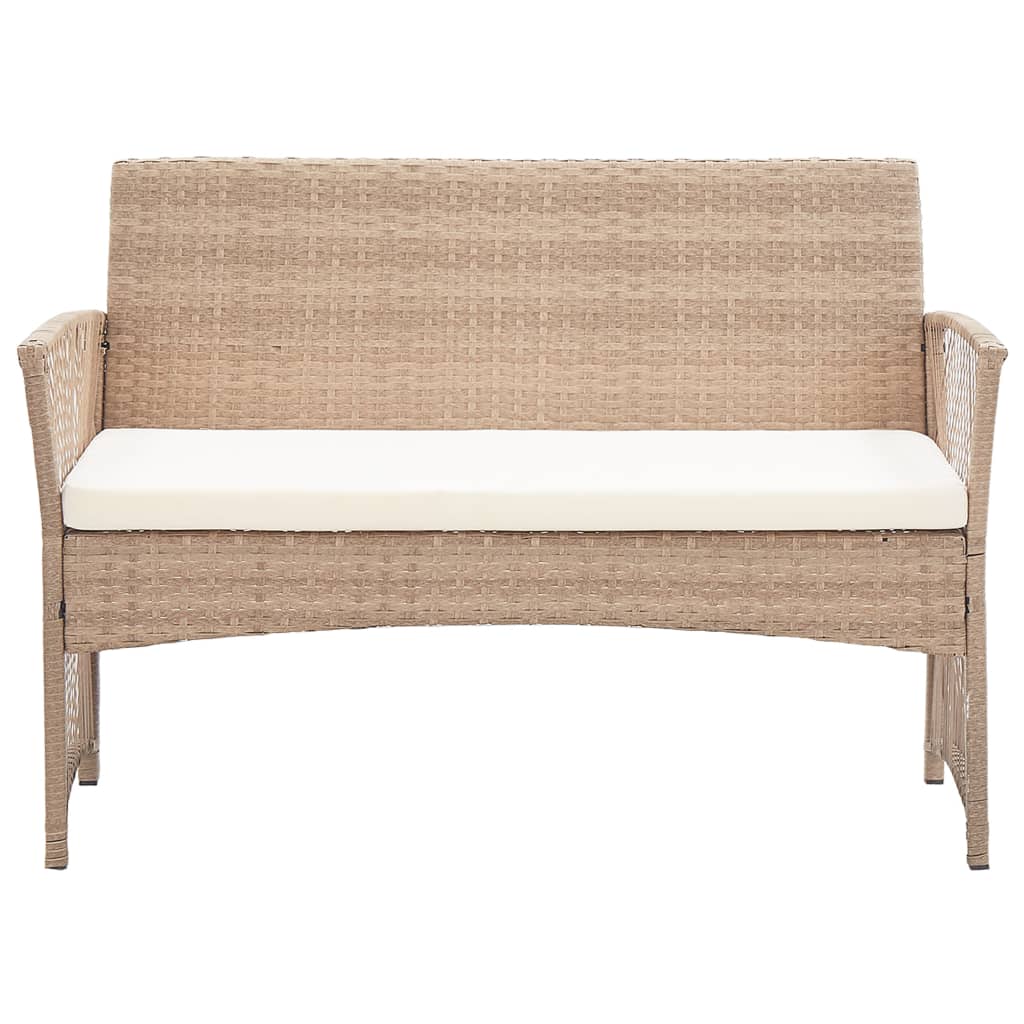 4 Piece Garden Lounge Set with Cushion Poly Rattan Beige