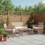 4 Piece Garden Lounge Set with Cushion Poly Rattan Beige