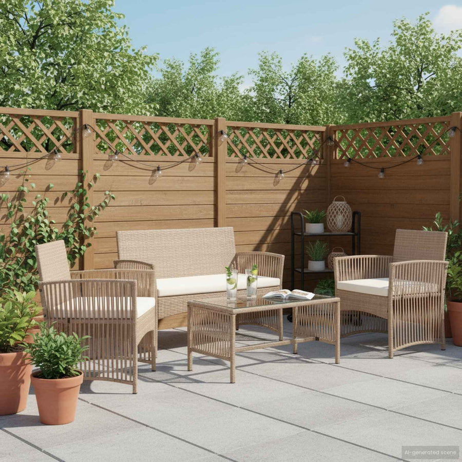 4 Piece Garden Lounge Set with Cushion Poly Rattan Beige