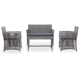4 Piece Garden Lounge Set with Cushion Poly Rattan Anthracite - Front View
