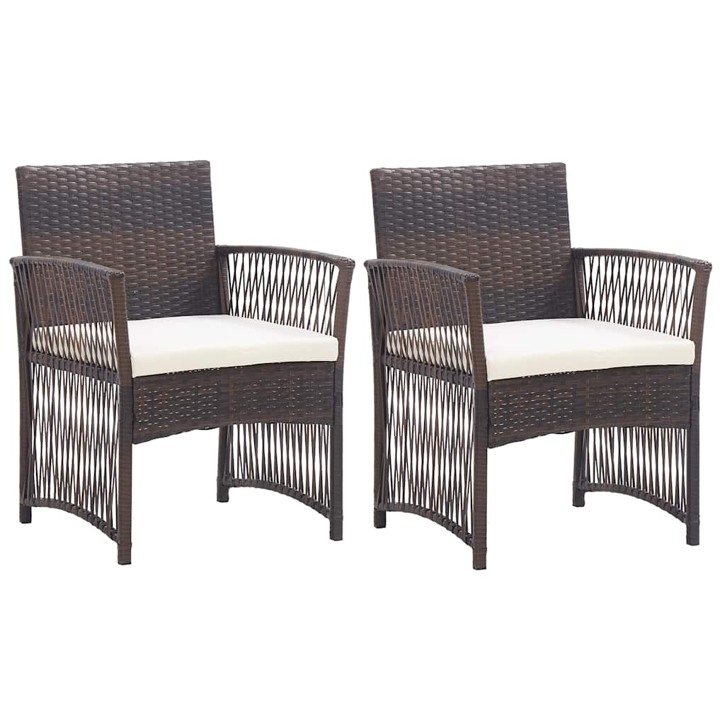 Garden Armchairs with Cushions 2 pcs Brown Poly Rattan