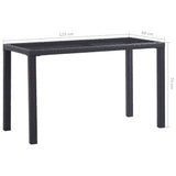 Garden Table Black 123x60x74 cm Poly Rattan - 45-Degree Angle