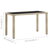 Garden Table Beige 123x60x74 cm Poly Rattan - 45-Degree Angle