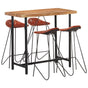 5 Piece Bar Set Solid Wood and Real Leather