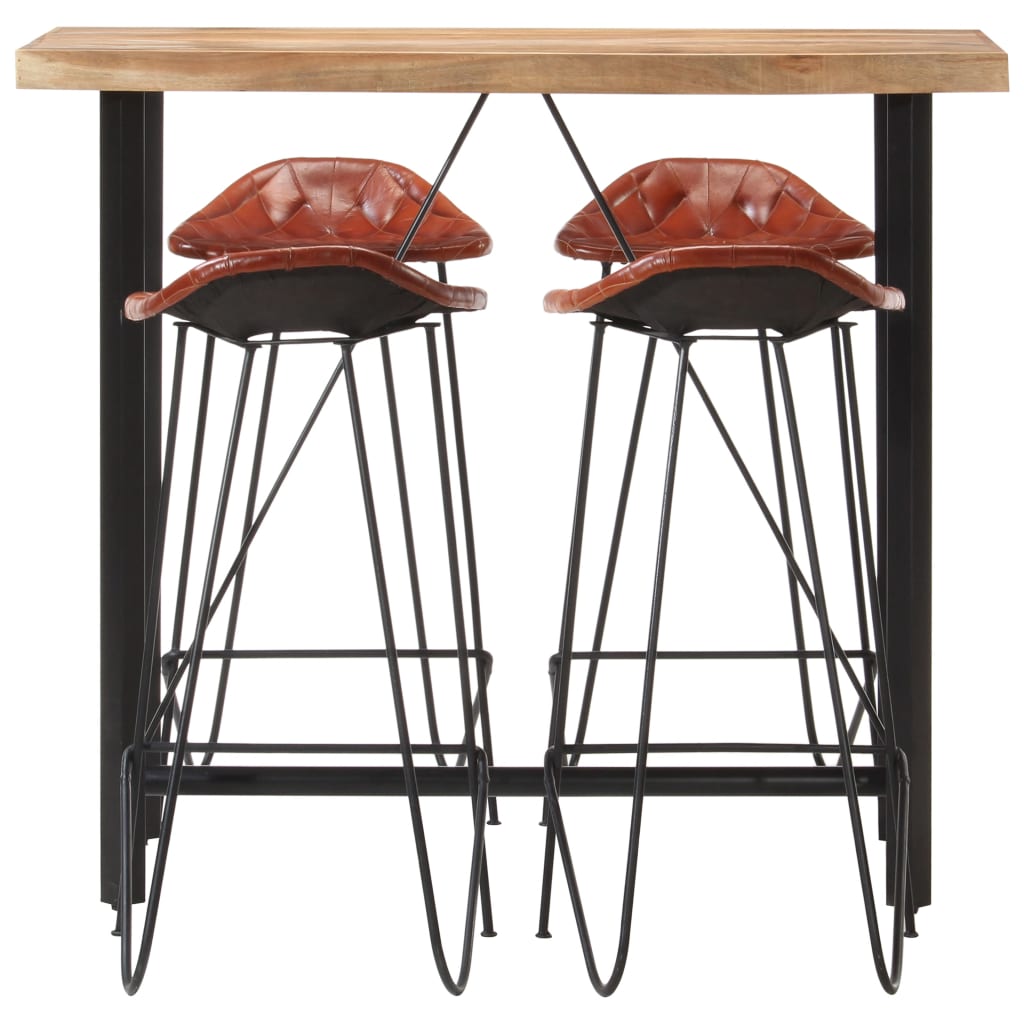 5 Piece Bar Set Solid Wood and Real Leather