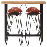 5 Piece Bar Set Solid Wood and Real Leather - Front View