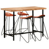 5 Piece Bar Set Solid Wood and Real Leather