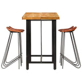 5 Piece Bar Set Solid Wood and Real Leather
