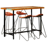 5 Piece Bar Set Solid Reclaimed Wood and Real Leather