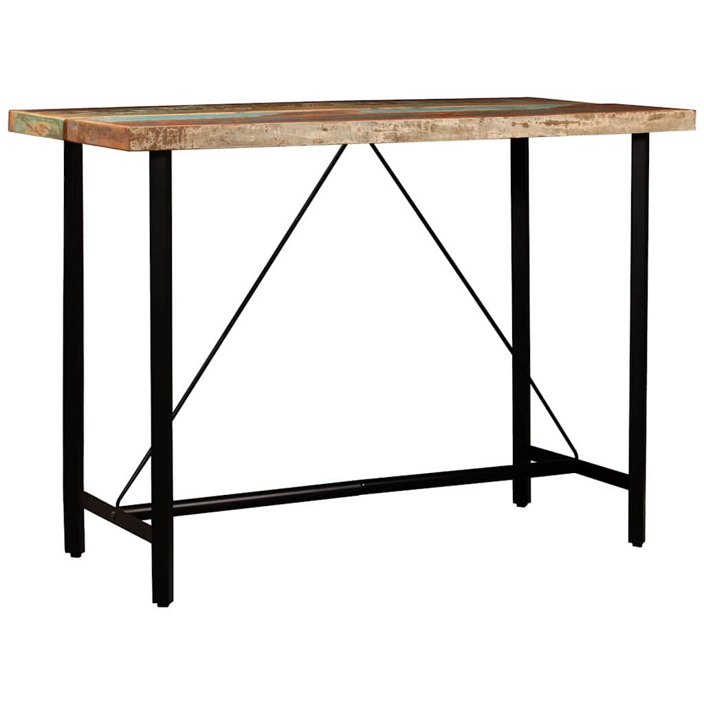 5 Piece Bar Set Solid Reclaimed Wood and Real Leather