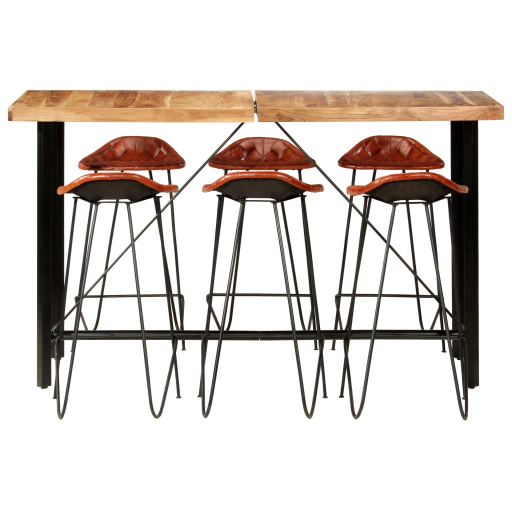 7 Piece Bar Set Solid Wood and Real Leather