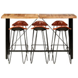 7 Piece Bar Set Solid Wood and Real Leather