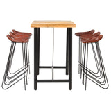 7 Piece Bar Set Solid Wood and Real Leather - Side View