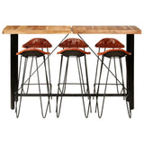 7 Piece Bar Set Solid Wood Acacia and Real Leather - Front View
