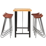 7 Piece Bar Set Solid Wood Acacia and Real Leather