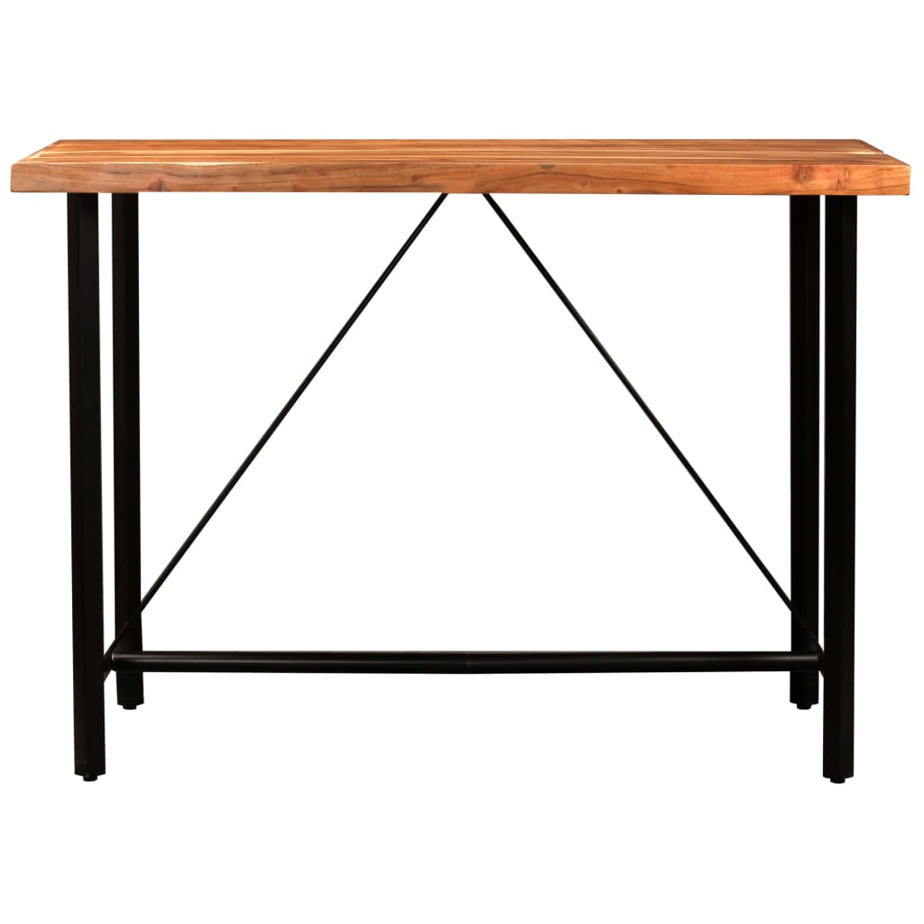7 Piece Bar Set Solid Wood Acacia and Real Leather