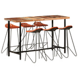 7 Piece Bar Set Solid Wood Reclaimed and Real Leather