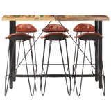 7 Piece Bar Set Solid Wood Reclaimed and Real Leather