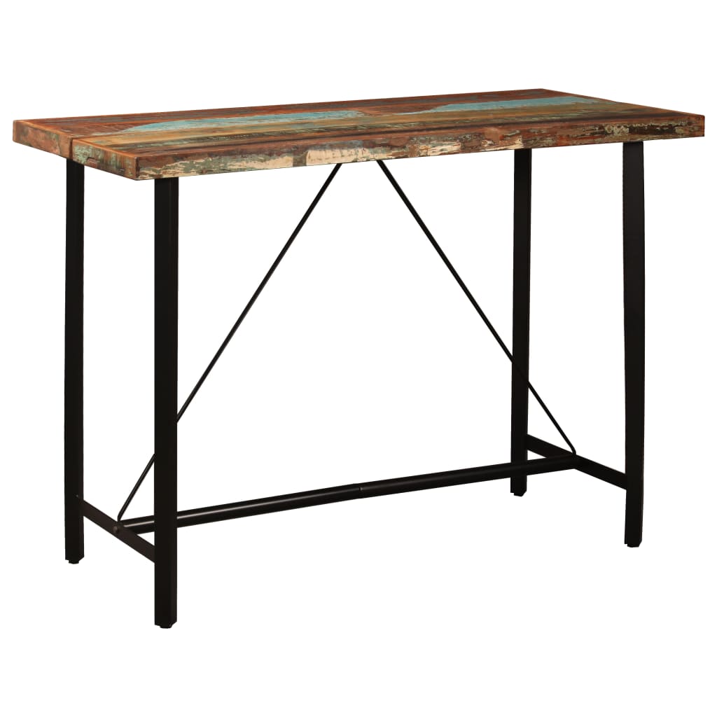 7 Piece Bar Set Solid Wood Reclaimed and Real Leather