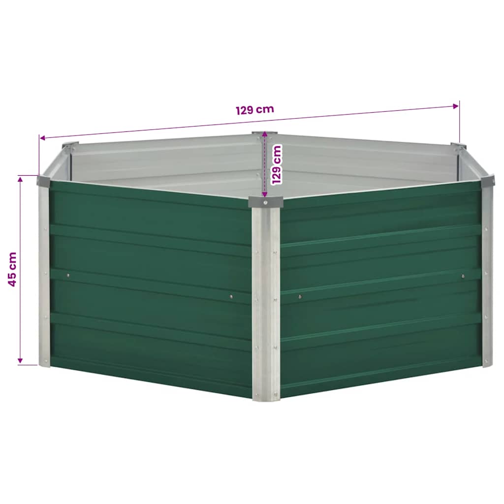 Raised Garden Bed 129x129x45 cm Galvanised Steel Green
