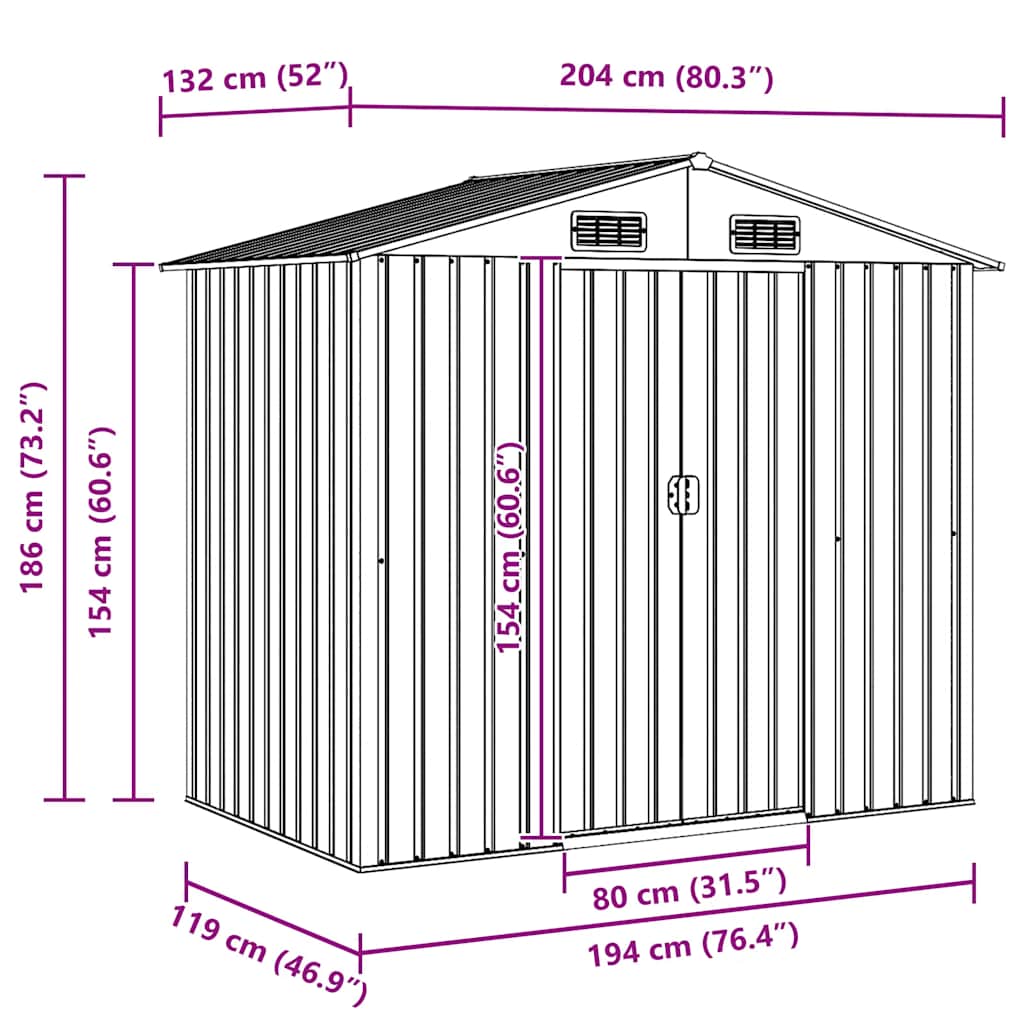 Garden Storage Shed Anthracite Steel 204x132x186 cm