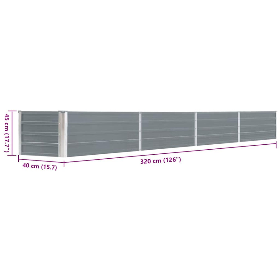Garden Raised Bed Galvanised Steel 320x40x45 cm Grey