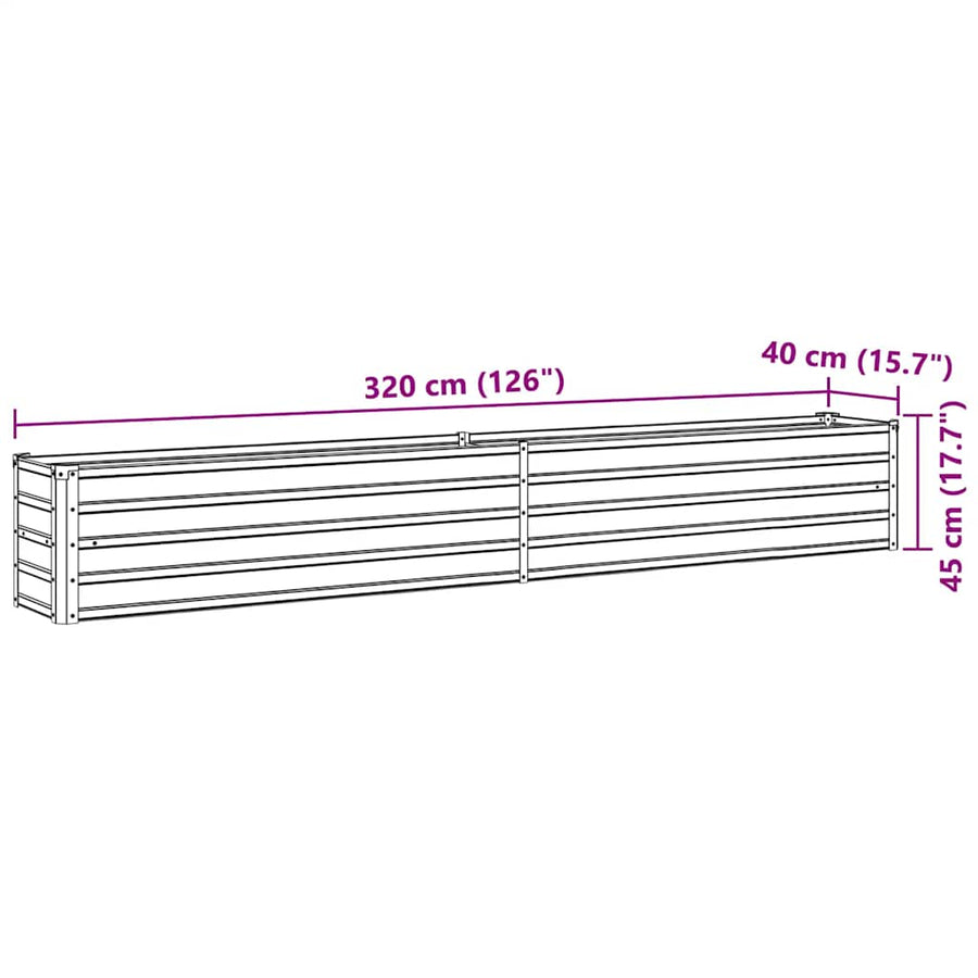 Garden Raised Bed Galvanised Steel 320x40x45 cm Brown