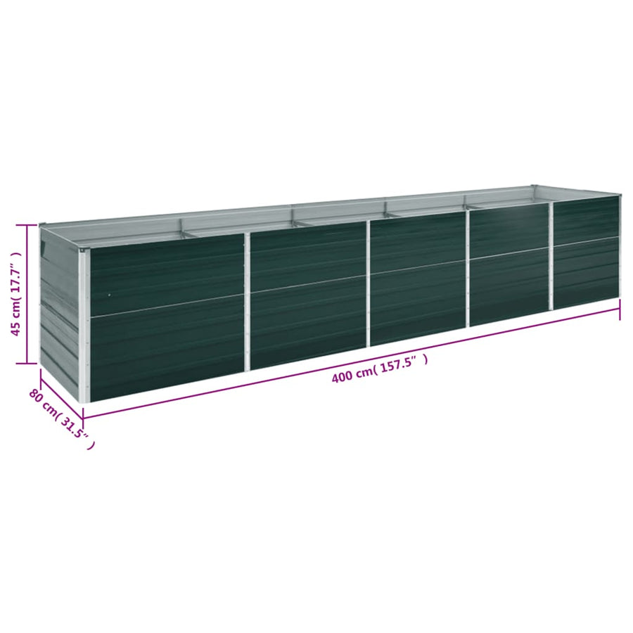 Garden Raised Bed Galvanised Steel 400x80x45 cm Green