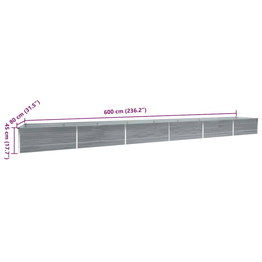Garden Raised Bed Galvanised Steel 600x80x45 cm Grey