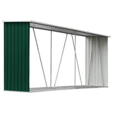 Garden Log Storage Shed Galvanised Steel 330x84x152 cm Green - Front View
