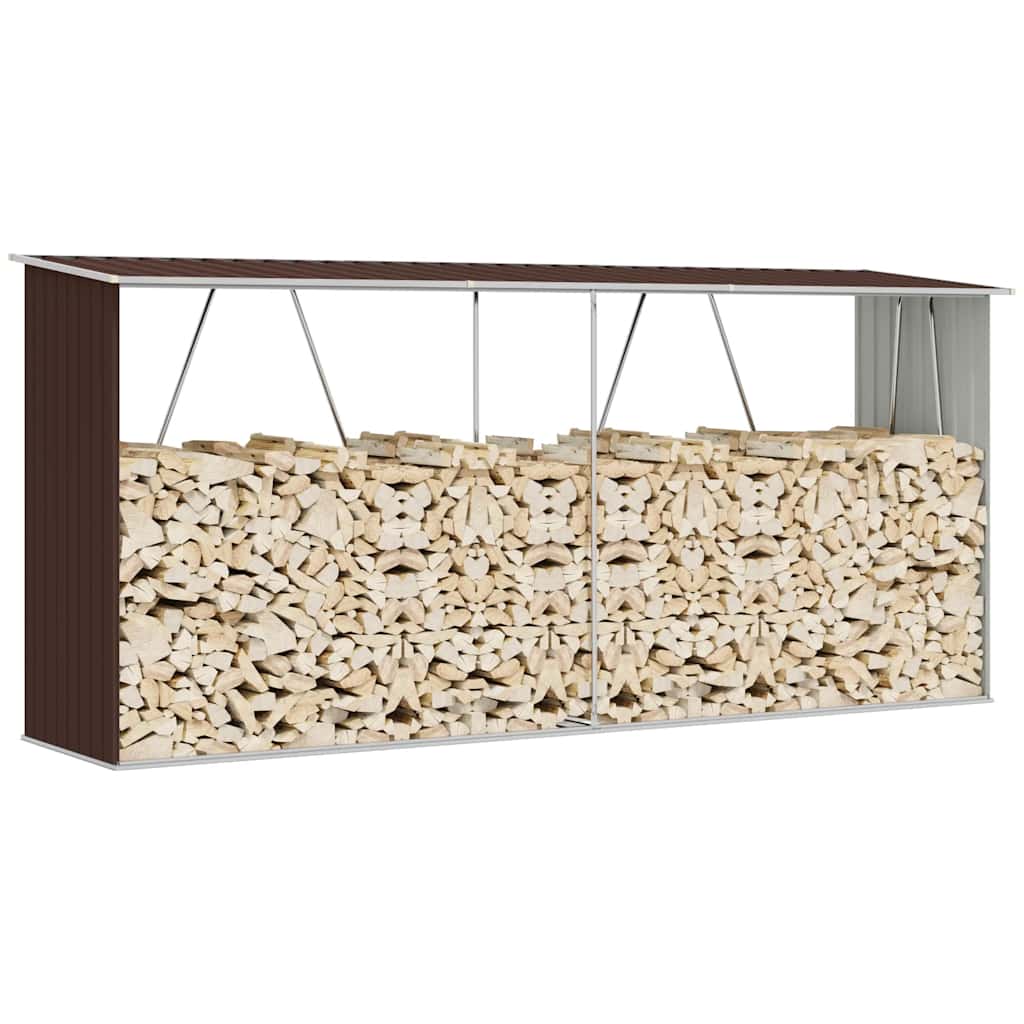 Garden Log Storage Shed Galvanised Steel 330x84x152 cm Brown
