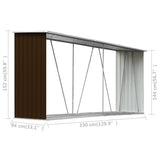 Garden Log Storage Shed Galvanised Steel 330x84x152 cm Brown - Rear View