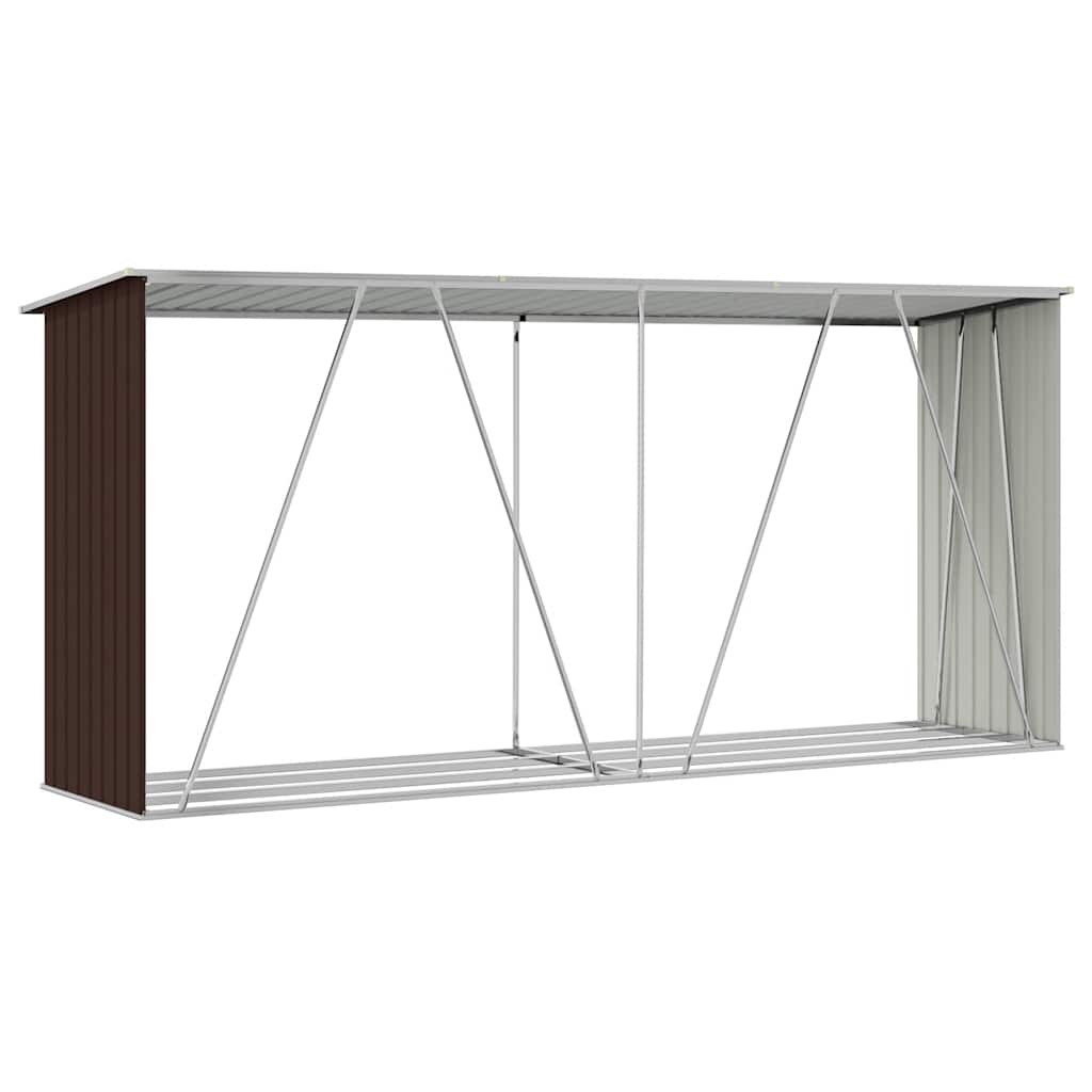 Garden Log Storage Shed Galvanised Steel 330x84x152 cm Brown