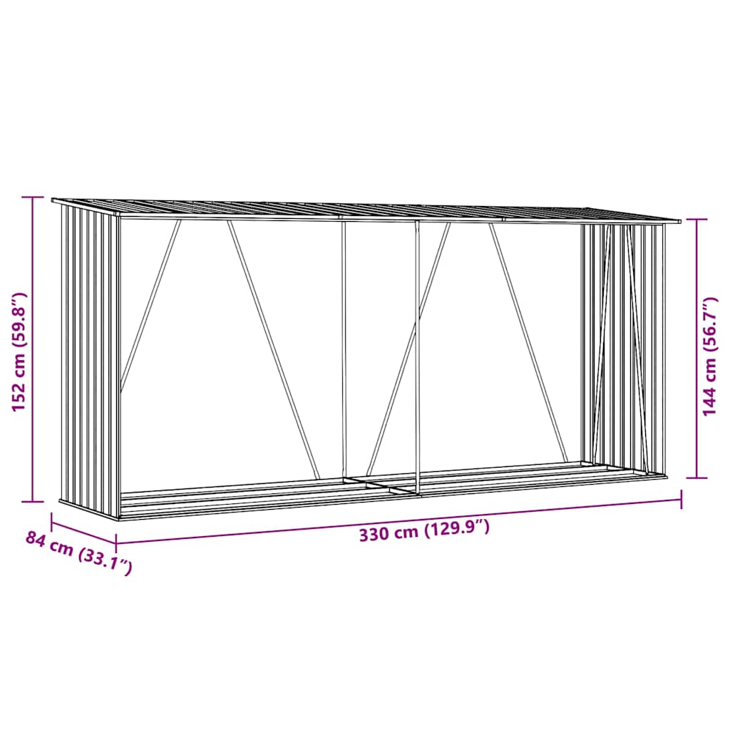 Garden Log Storage Shed Galvanised Steel 330x84x152 cm Anthracite