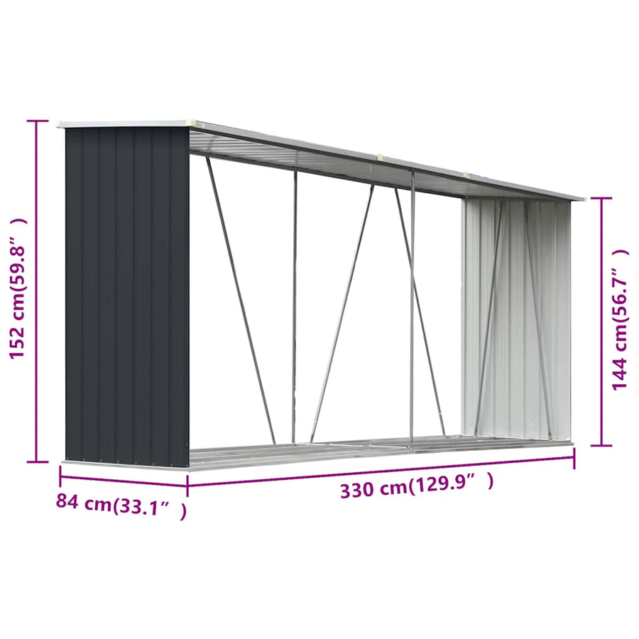 Garden Log Storage Shed 330x84x152 cm Anthracite