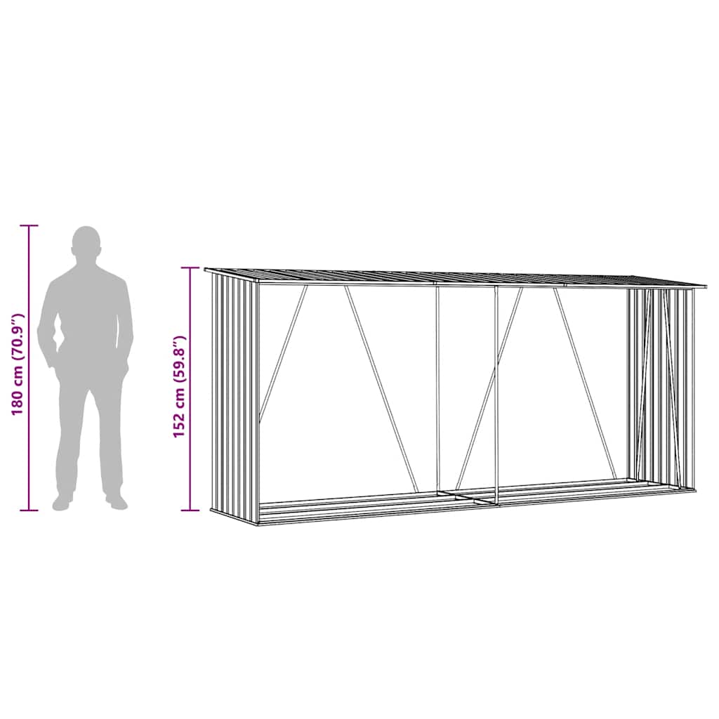 Garden Log Storage Shed Galvanised Steel 330x84x152 cm Anthracite