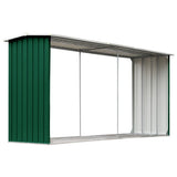 Garden Log Storage Shed Galvanised Steel 330x92x153 cm Green - Front View