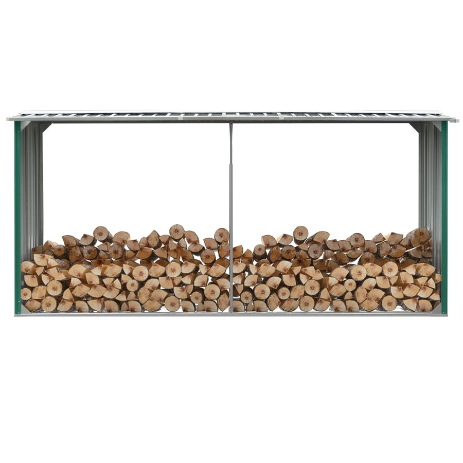 Garden Log Storage Shed Galvanised Steel 330x92x153 cm Green