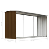 Garden Log Storage Shed Galvanised Steel 330x92x153 cm Brown - Rear View