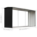 Garden Log Storage Shed Galvanised Steel 330x92x153 cm Anthracite - Rear View